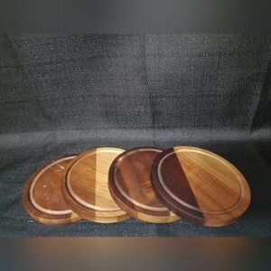 Chairish Walnut Geometric Wooden Boho Coasters Set of 4
